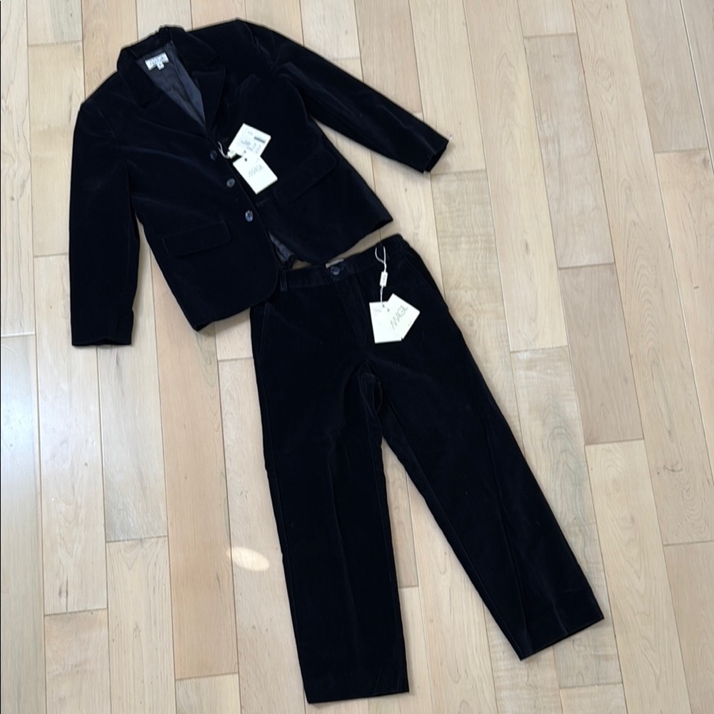 $599 MAGIL navy blue cotton modal blazer pants suit boys 8